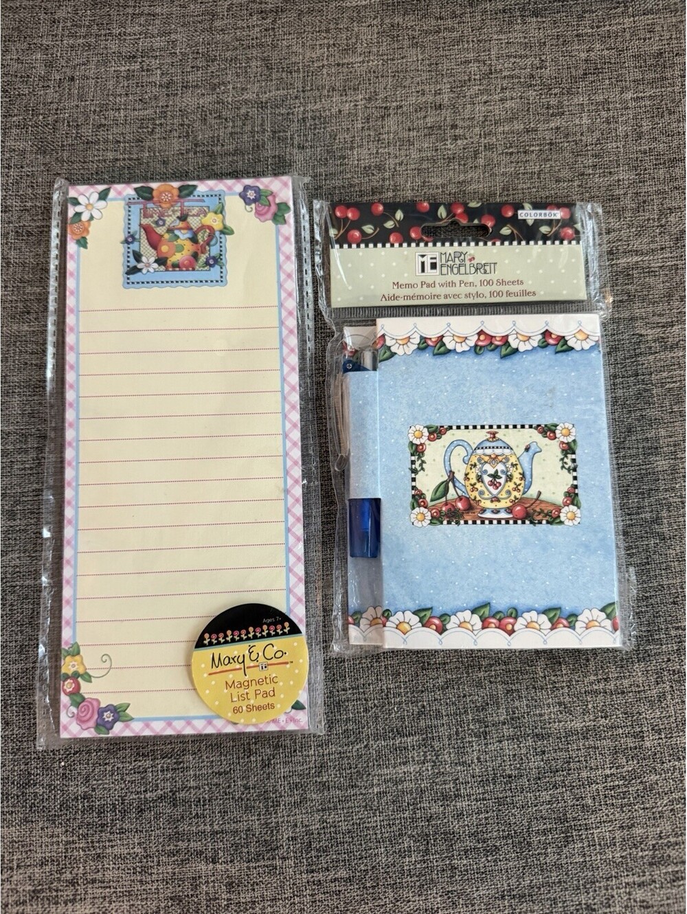 Mary Engelbreit Tea Time Stationery Lot Magnetic List Pad + Memo Pad NEW Sealed